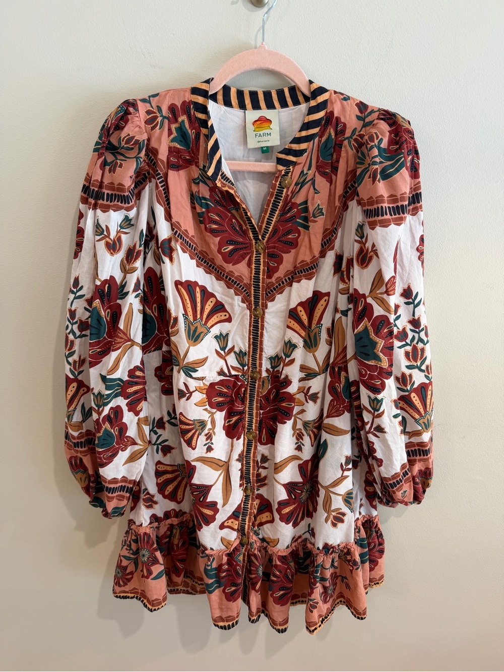 Farm Rio Floral Peasant Dress in Rust & White